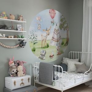 Funlife Round Shape Woodland Animal Theme Wall Stickers Nursery Room Fabric Waterproof Wall Decorative Stickers