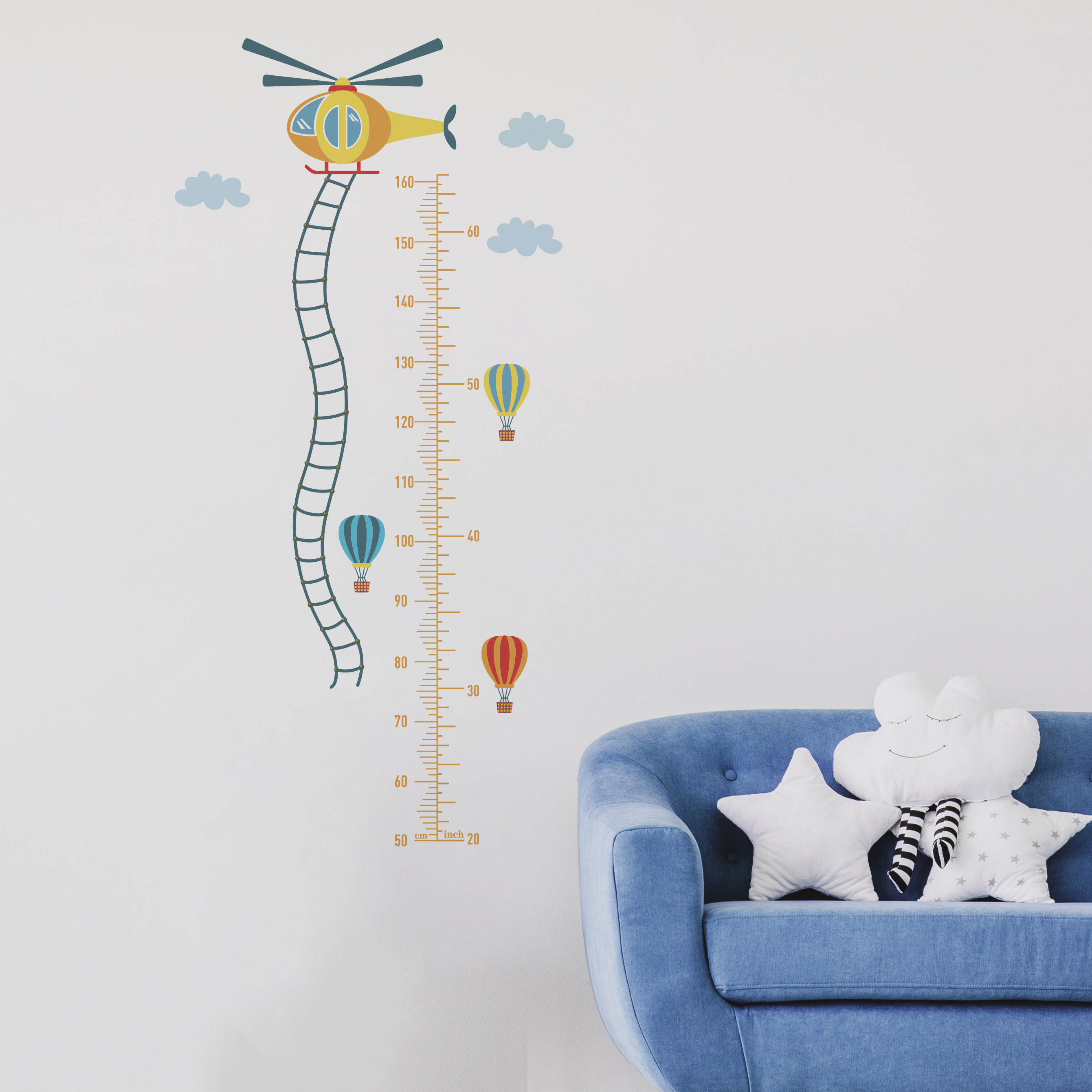 Funlife Height Chart Wall Stickers Record Kids Room Decals New Style Helicopter and Balloon Pattern Kids Home Decoration 10pcs