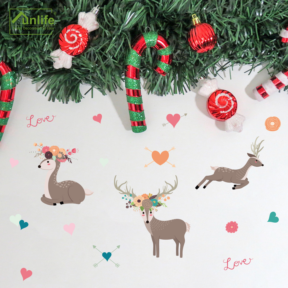 Funlife  PA129 Christmas Deer Window Stickers Removable Mural Window Cling Decal Sticker