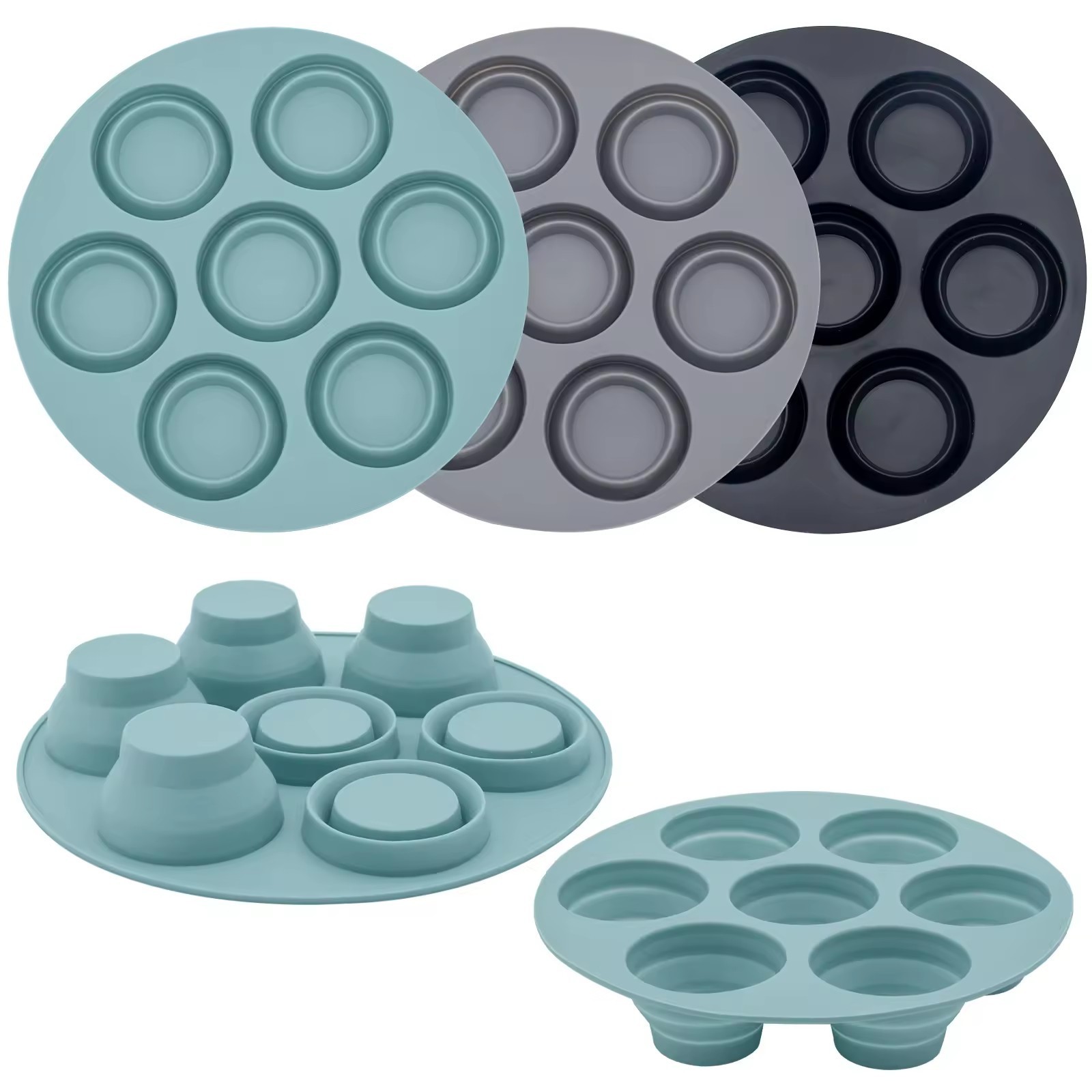 7-Cup Cavity Cookie Cupcake Nonstick Pastry Bakeware Easy Clean Cake Molds Collapsible Silicone Muffin Pan