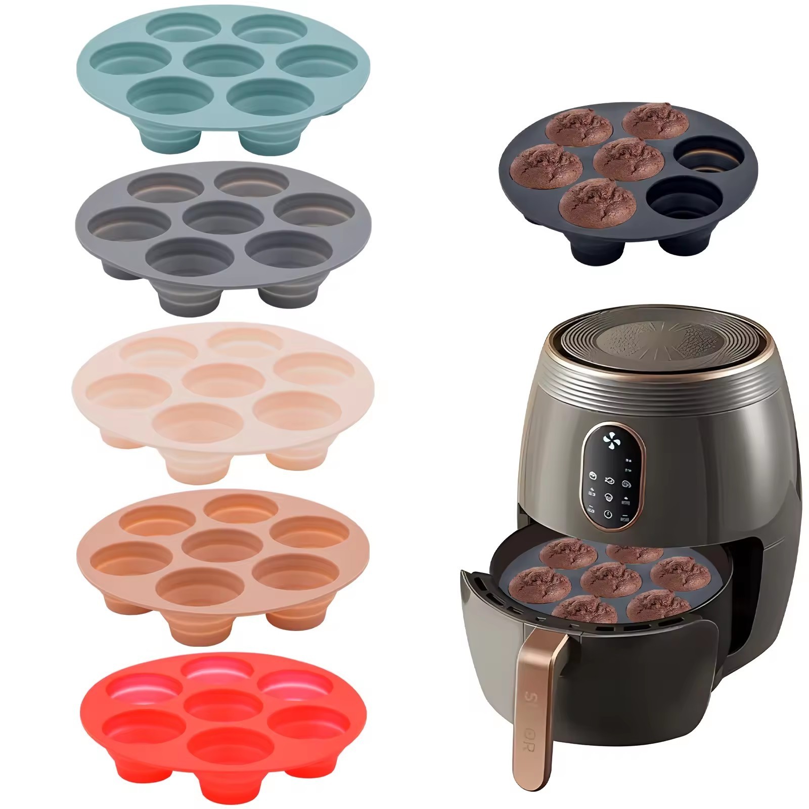 7-Cup Cavity Cookie Cupcake Nonstick Pastry Bakeware Easy Clean Cake Molds Collapsible Silicone Muffin Pan