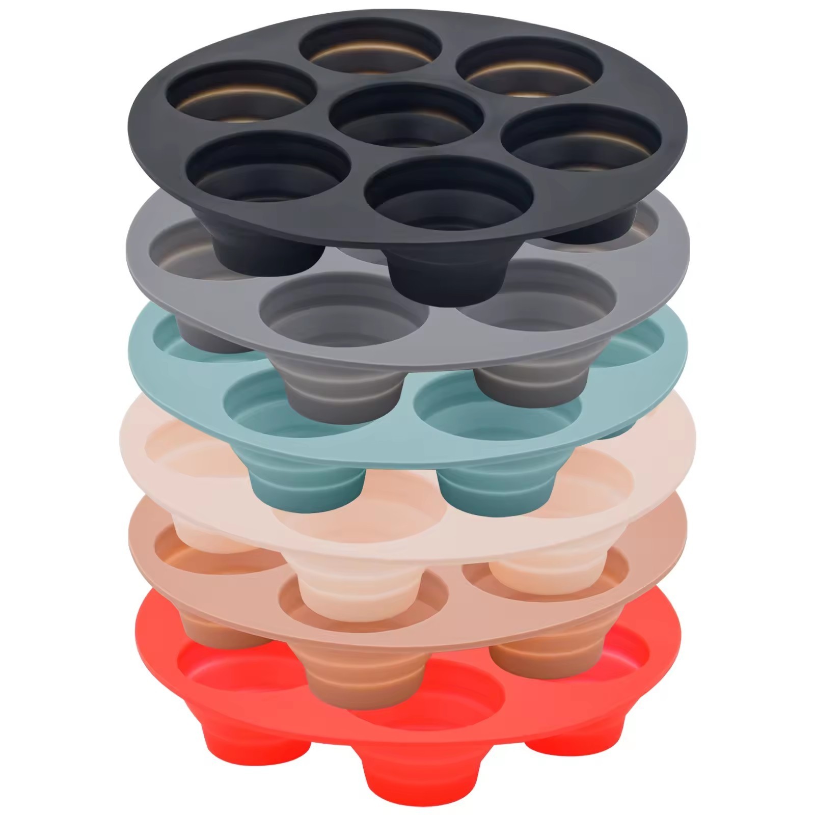 7-Cup Cavity Cookie Cupcake Nonstick Pastry Bakeware Easy Clean Cake Molds Collapsible Silicone Muffin Pan