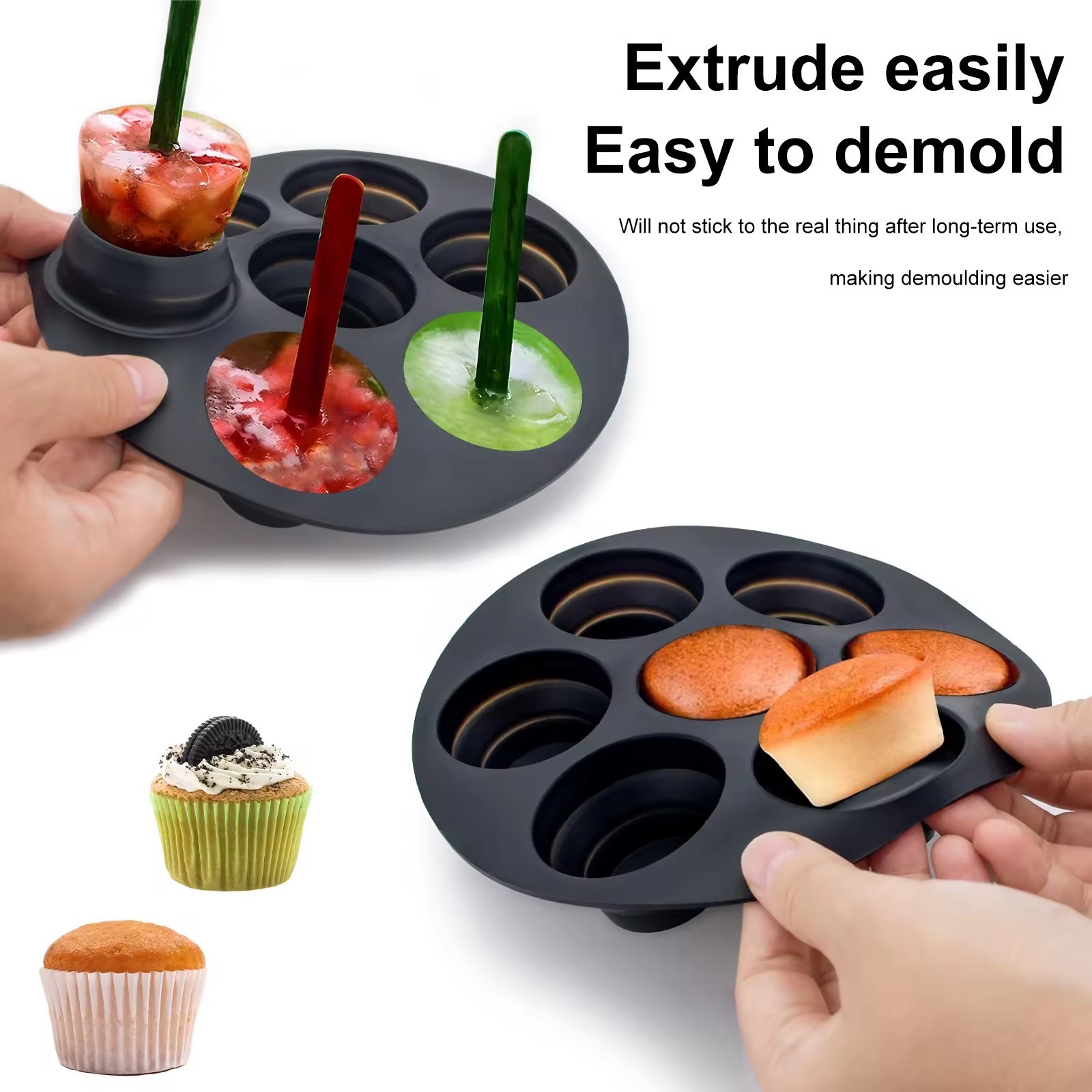 7-Cup Cavity Cookie Cupcake Nonstick Pastry Bakeware Easy Clean Cake Molds Collapsible Silicone Muffin Pan