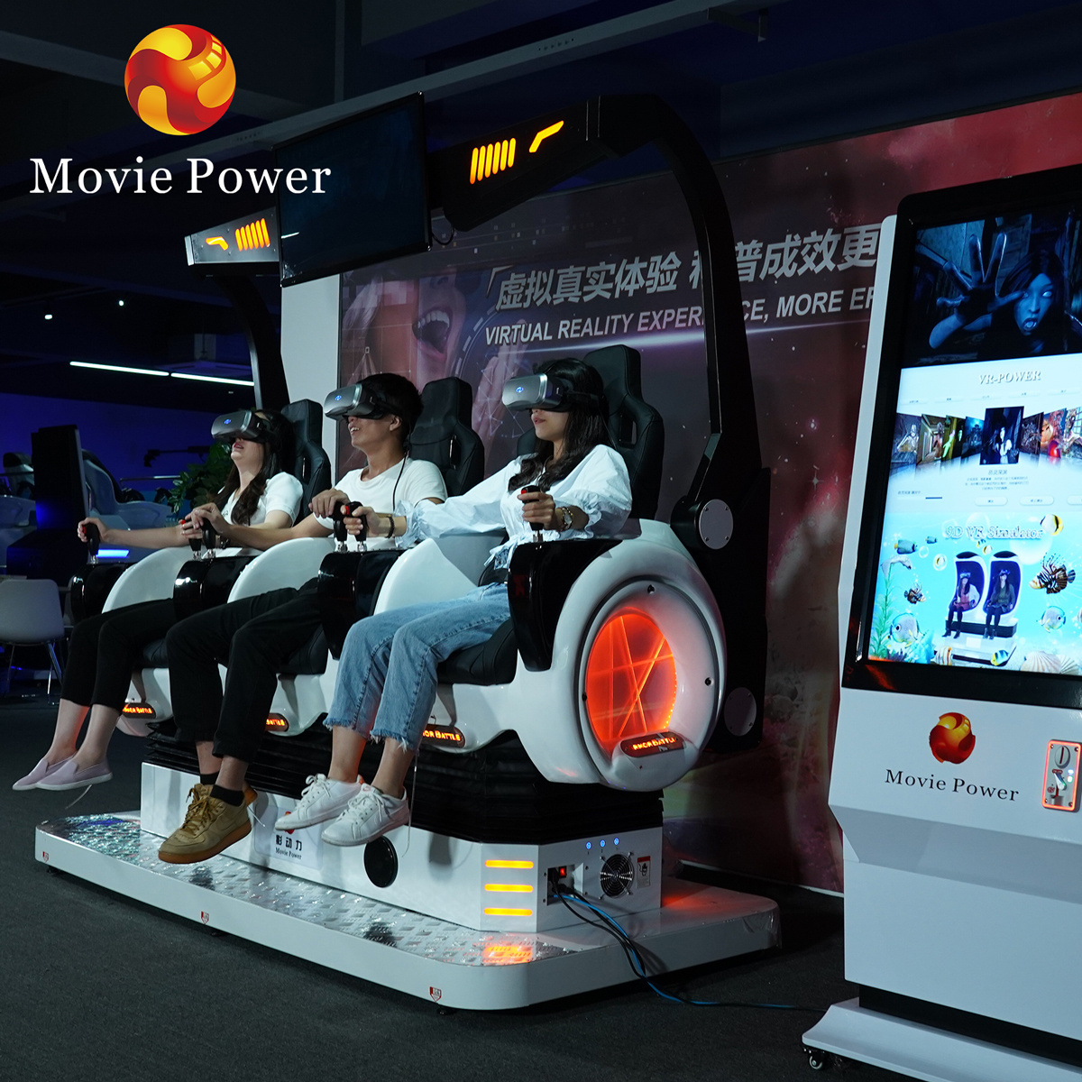 9D Vr Cinema Series Chairs 3 Players Roller Coaster 9D Vr Game Virtual Reality Cinema Vr Equipment