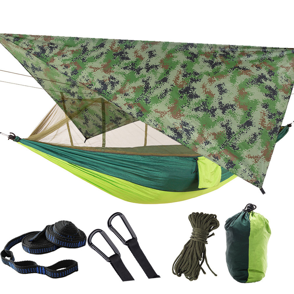 Outdoor Portable Nylon Hammock Camping Travel Hiking Hammock and Awning RainFly Tarp Waterproof Mosquito Net Hammock Canopy