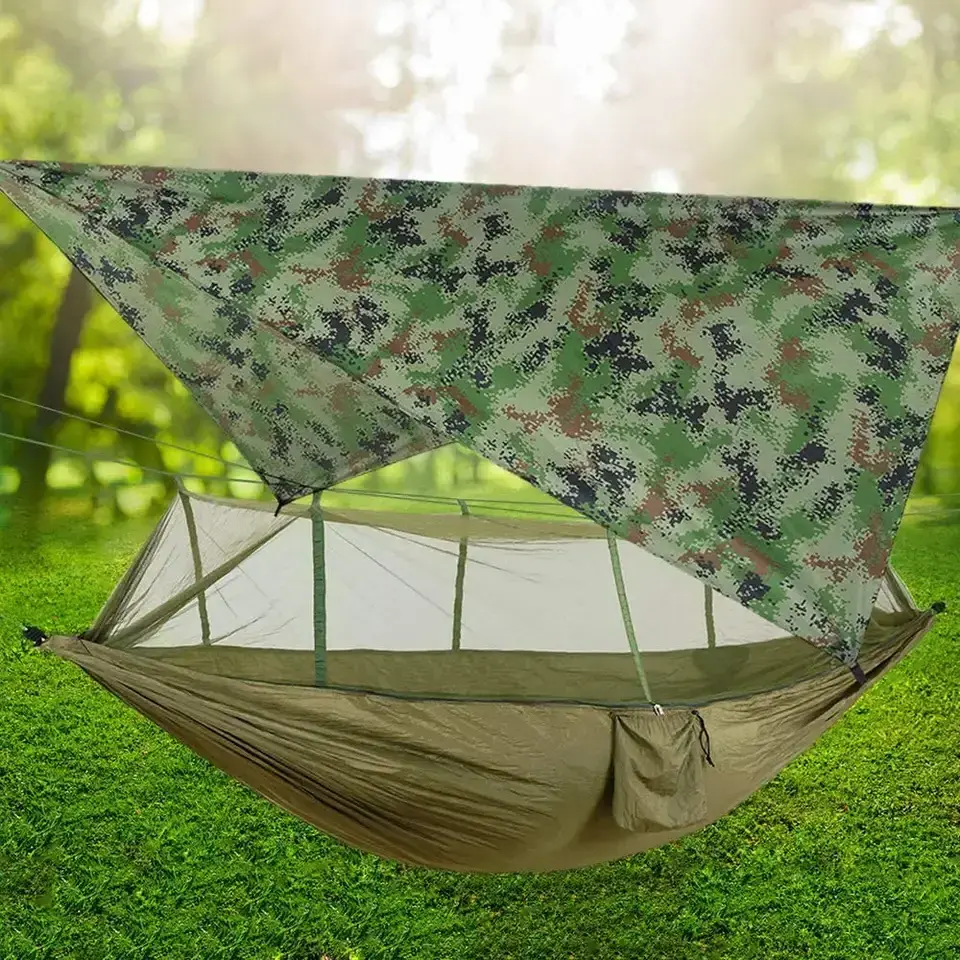 Outdoor Portable Nylon Hammock Camping Travel Hiking Hammock and Awning RainFly Tarp Waterproof Mosquito Net Hammock Canopy