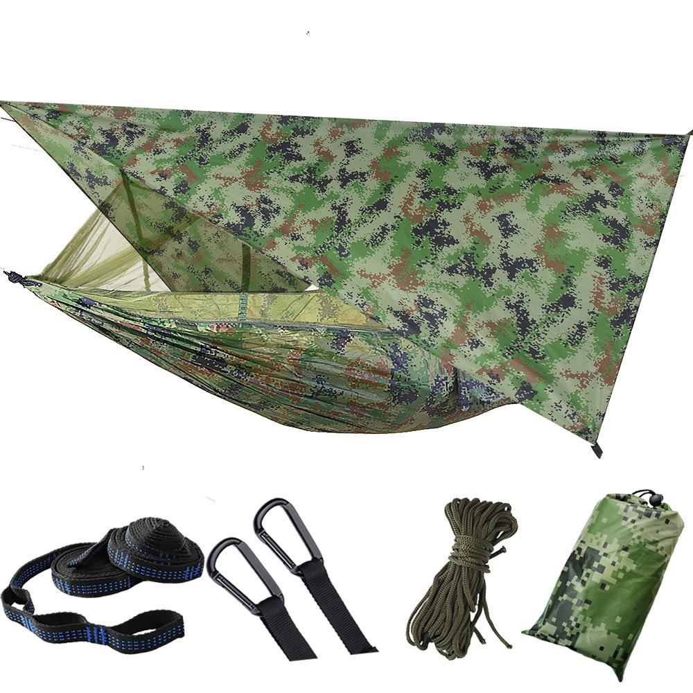 Camouflage Canopy Rainfly Shelter Nylon Hammock with Mosquito Net