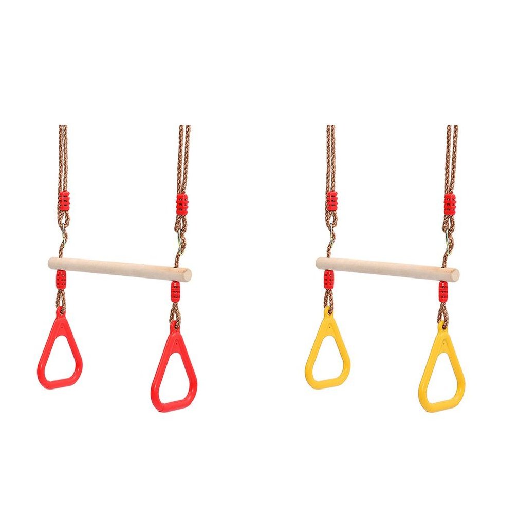 Multifunction Kids Adult Wood Trapeze Swing with Plastic Rings Outdoory Toy