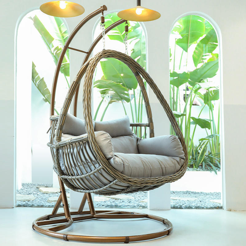 CR High Quality Outdoor Furniture Rattan Living Room Indoor Patio White Wicker Egg Hanging Chair Swing