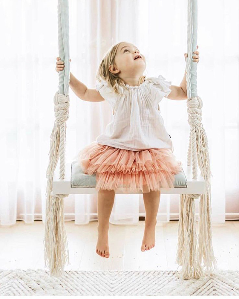 Children'S Swing Hanging Chair Children'S Room Decoration Baby Entertainment Swing Solid Wood Sponge Cushion Cotton Rope Swing