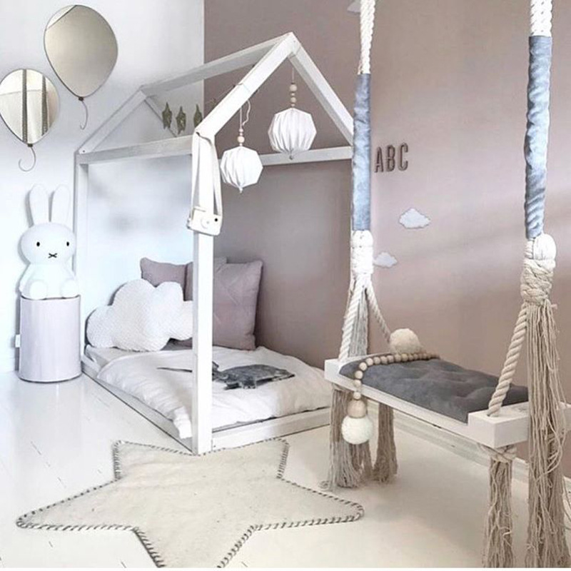 Children'S Swing Hanging Chair Children'S Room Decoration Baby Entertainment Swing Solid Wood Sponge Cushion Cotton Rope Swing