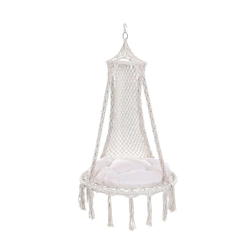 CR Macrame Swing Hammock Outdoor Indoor Hanging Chair With Polyester Cotton Rope