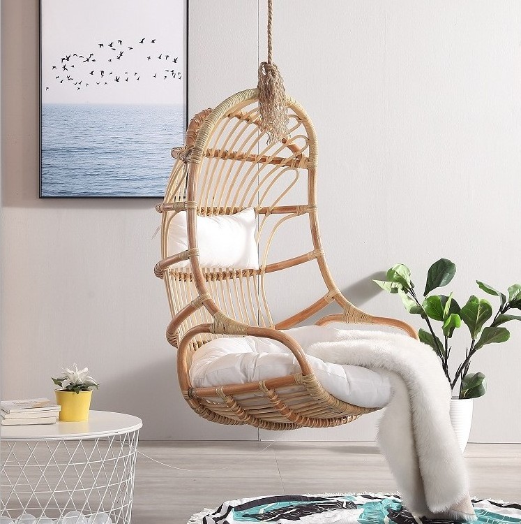 CR High Quality Rattan Outdoor Furniture Hanging Swing Sets Egg Chair With White Cushion