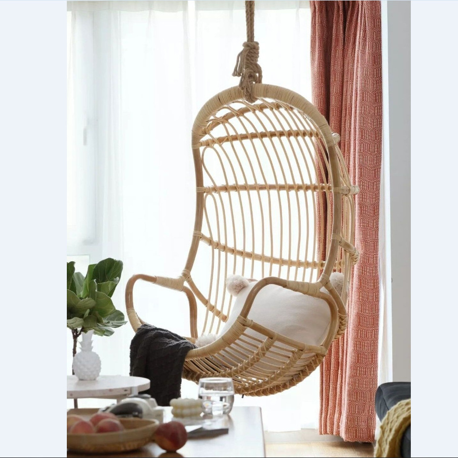 CR High Quality Rattan Outdoor Furniture Hanging Swing Sets Egg Chair With White Cushion