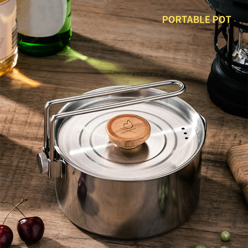 Outdoor Camping Pot 304 Stainless Steel Fishing Camping Multipurpose Pot Convenient Detachable Handle Coffee Kettle