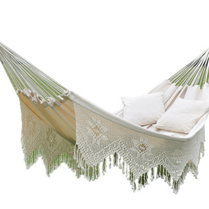 CR White Canvas Hammock Double 2 Person Macrame Hanging Brazilian Hammock Portable Cotton Rope