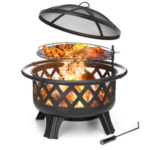 30inch BBQ Grill Fire Pits Outdoor Wood Burning Fire Pit Stove Garden Patio Wood Log Barbecue Grill Net Set Cooking Tools