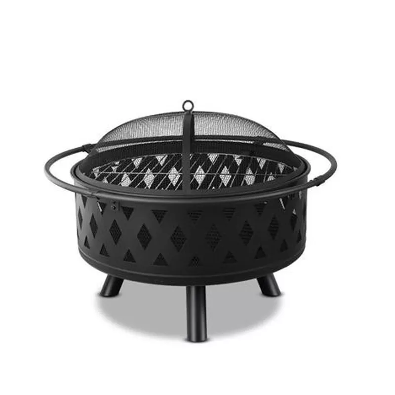 Outdoor Portable Charcoal Wood Fire Pit With Cover And Lava Rock Stone BBQ Grill