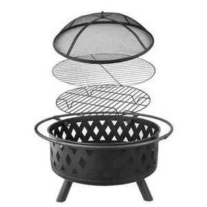 Outdoor Portable Charcoal Wood Fire Pit With Cover And Lava Rock Stone BBQ Grill