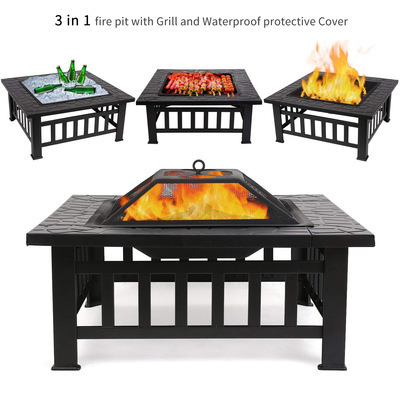 Northland Outdoors Wood Burning Fire Pit Backyard with Cooking BBQ Grill Black