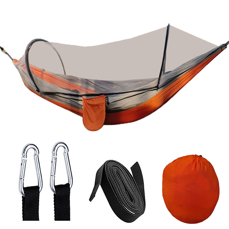 Automatic Quick-Opening Mosquito Net Hammock Outdoor Camping Pole Net Hammock Anti-Rollover Nylon Hammock With Net