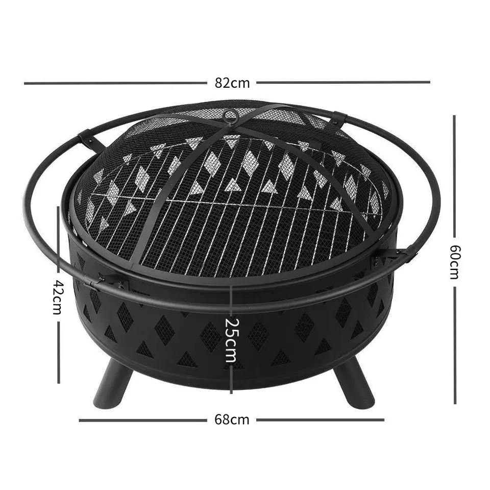 Outdoor Portable Charcoal Wood Fire Pit With Cover And Lava Rock Stone BBQ Grill