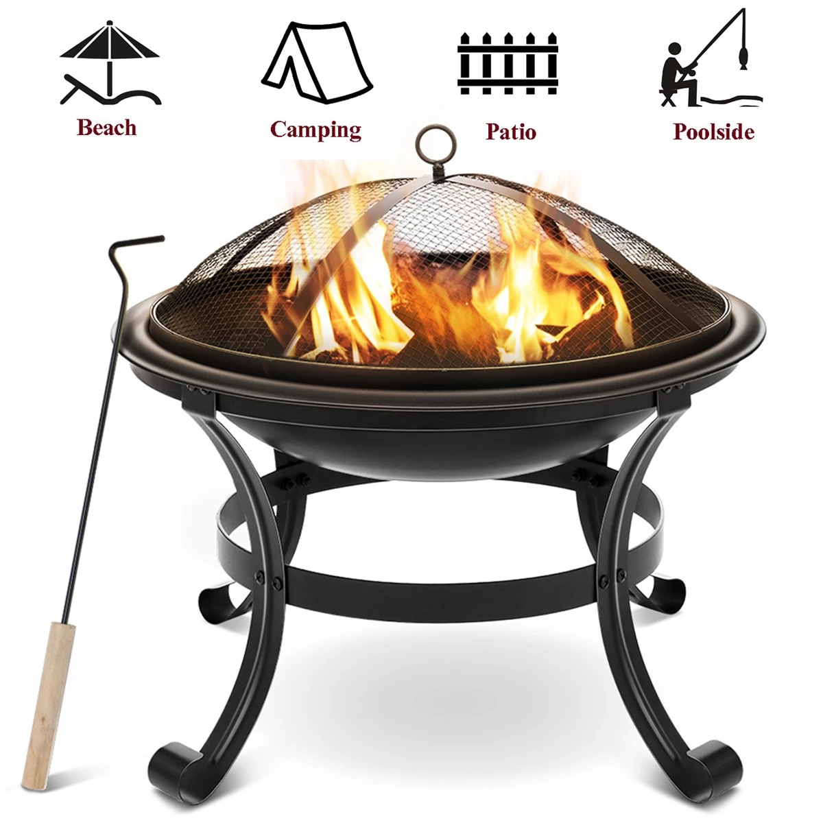 BBQ Grill Outdoor Fire Pit Stove Garden Patio Wood Log Barbecue Grill Net Set Cooking Tools Camping Brazier Stove for Xmas