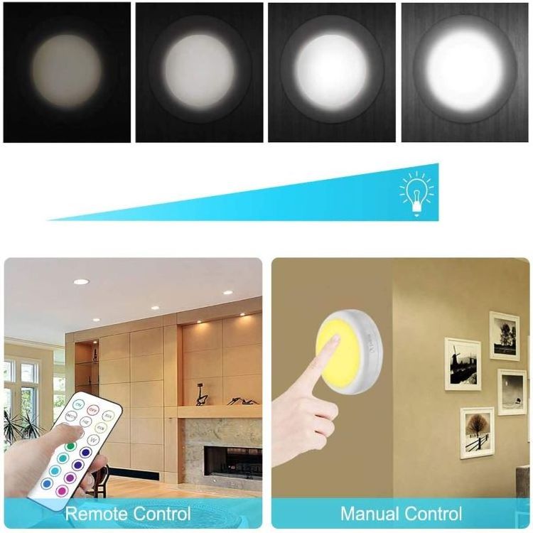 LED Colorful Puck Lighting Dimmable Wireless Under Cabinet Light Under Counter Light with Remote Control For Kitchen