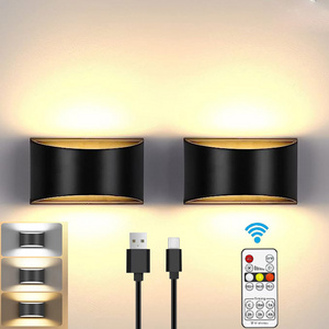 Modern Remote Control Led Light Rechargeable Wall Sconce Indoor Wireless Wall Light Fixture Half Moon Metal for Stair Hallway