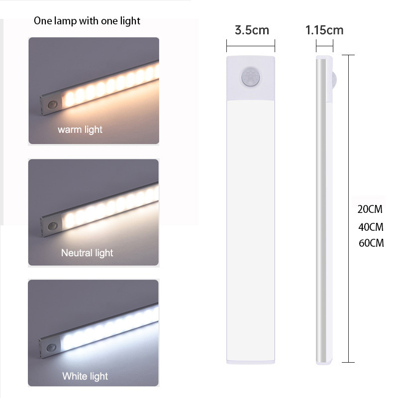 3 Color Dimmable Motion Sensor Under Cabinet Light Energy saving Rechargeable Closet Light Motion Sensor LED Night Light