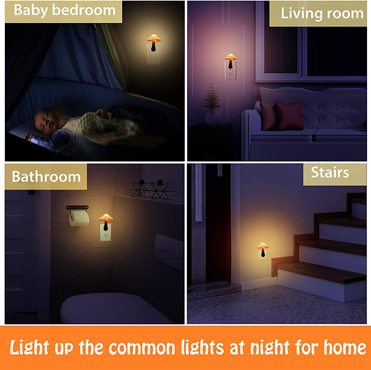 Cheap Light Control 7 Colors LED Night Light Plug in Lamp Sensor Mushroom Night Light for Bedroom Kids Bathroom