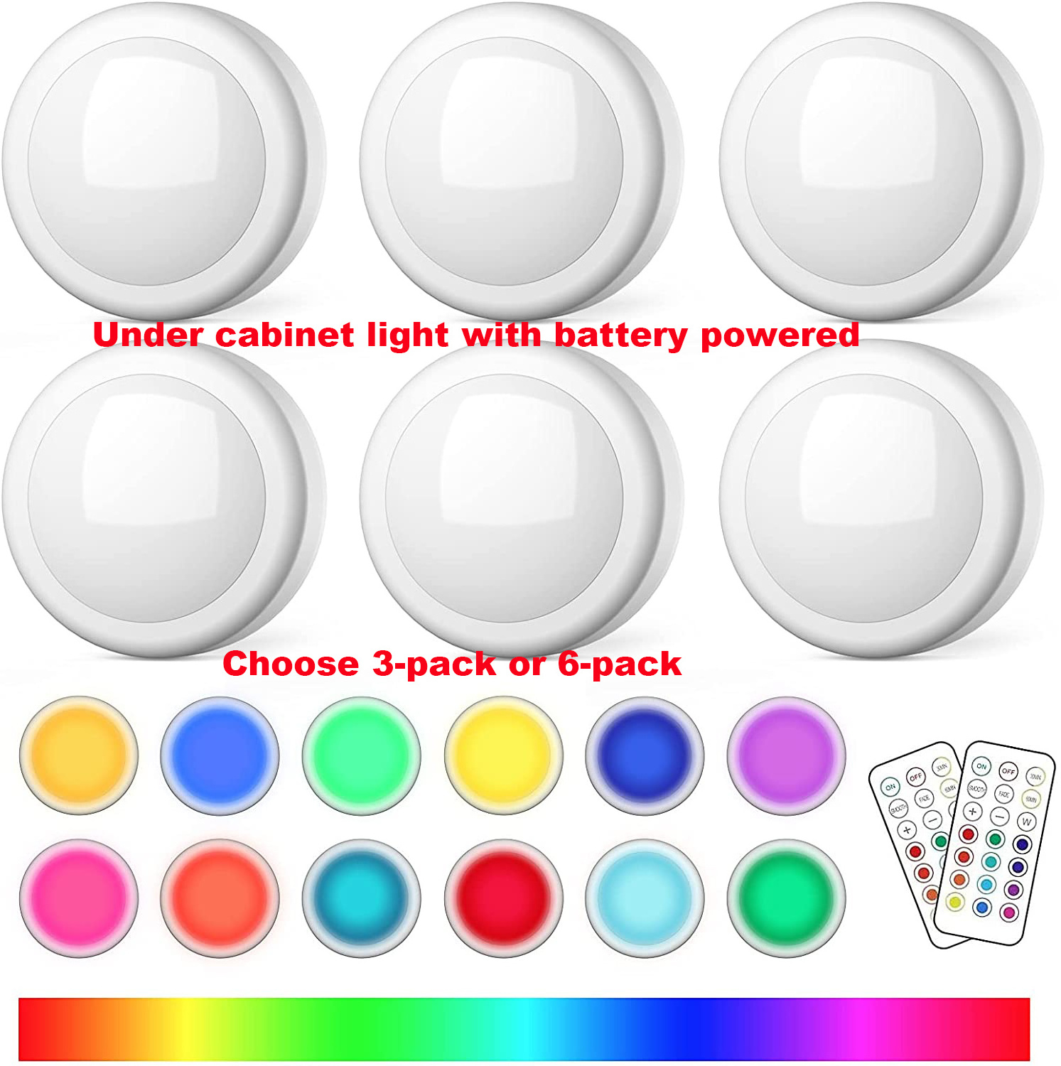 LED Colorful Puck Lighting Dimmable Wireless Under Cabinet Light Under Counter Light with Remote Control For Kitchen