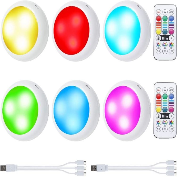 LED Colorful Puck Lighting Dimmable Wireless Under Cabinet Light Under Counter Light with Remote Control For Kitchen