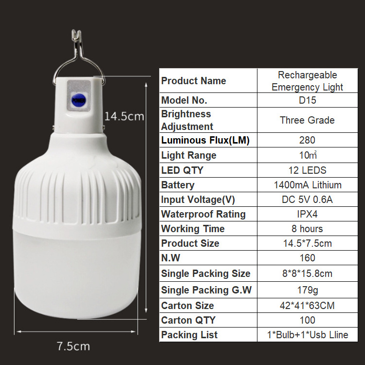 Outdoor Wireless Usb Charging Hanging Lamp 1400mA 50W Adjustment Brightness Camping Lamp  Night Light For Night Market