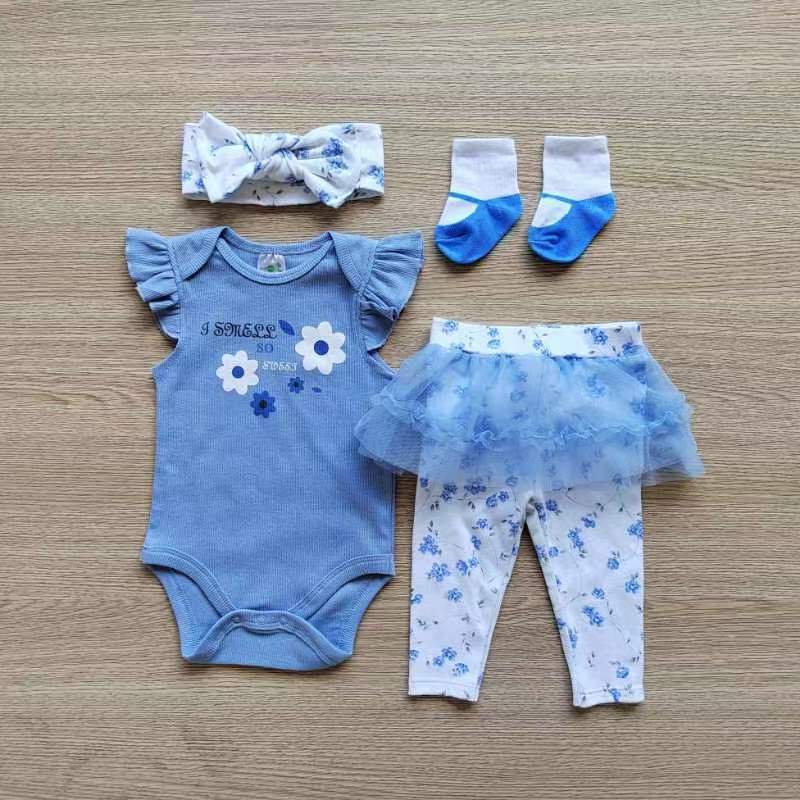 Customaized Boys and Girls Baby Clothing 4Pcs Children's Cotton Print Clothing Spring and Autumn Rompers 4-Piece Suit