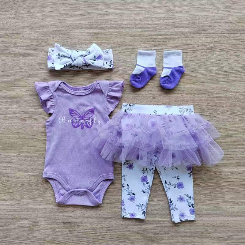 Customaized Boys and Girls Baby Clothing 4Pcs Children's Cotton Print Clothing Spring and Autumn Rompers 4-Piece Suit