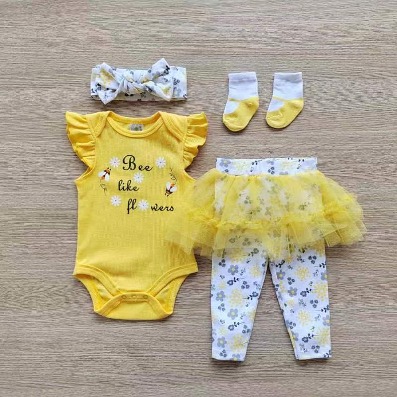 Customaized Boys and Girls Baby Clothing 4Pcs Children's Cotton Print Clothing Spring and Autumn Rompers 4-Piece Suit