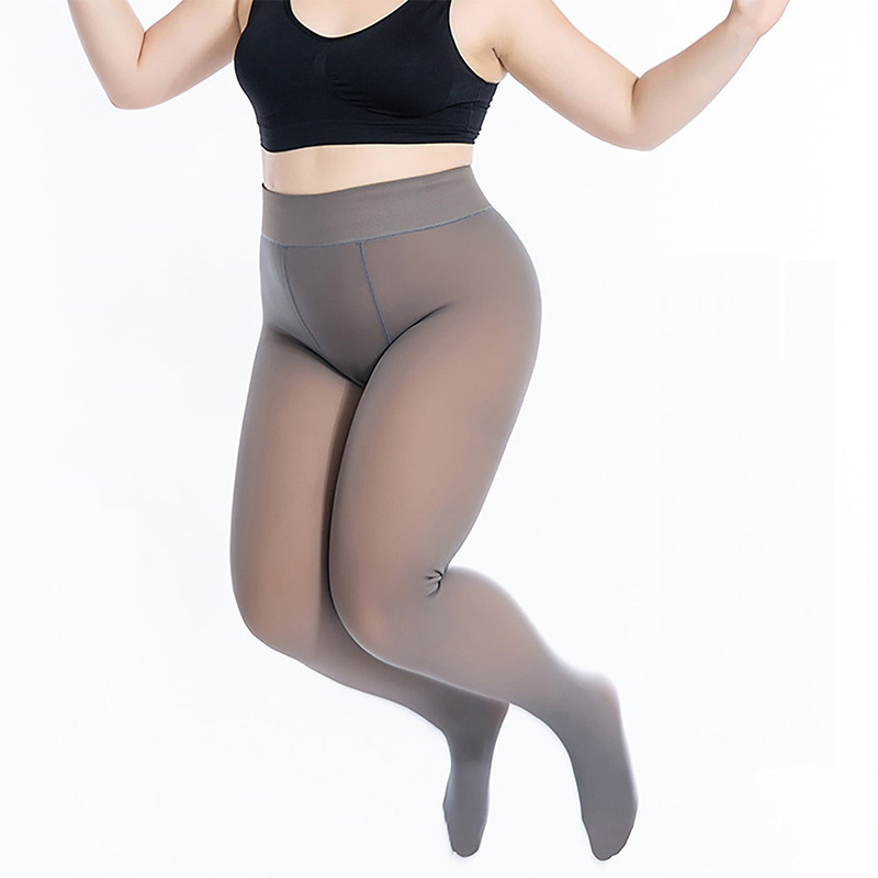 Autumn women Extra Large 60-100kg plus size fleece lined see through thermal leggings fake skin pantyhose tights