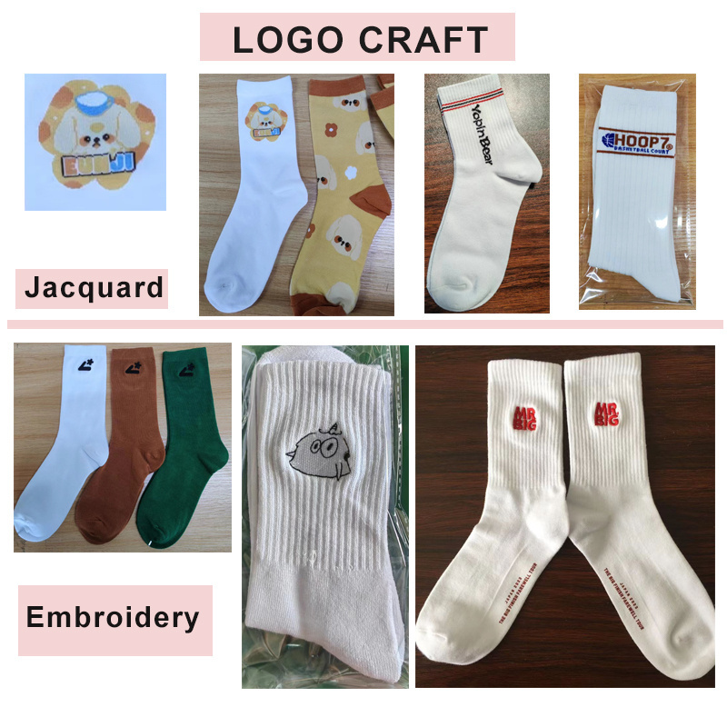 high quality personalized logo embroidered jacquard crew socks unisex  cotton sports custom Socks