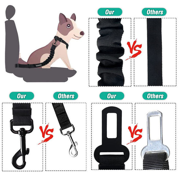 Custom Logo Safety Seat Belt Travel Leash Adjustable Dog Seat Belt Pet Car Seat Belt