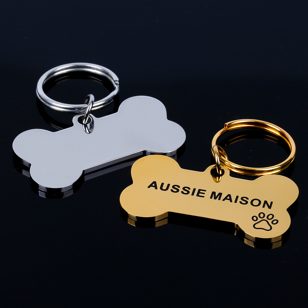 Custom engrave stainless steel dog tag bone shape pet id tag stainless steel dog tag