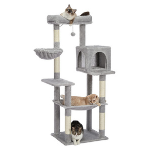 Plush Cat Tower Multilevel Cat Play House with Sisal Scratching Posts, Spacious Hammock and Large Condos,cat trees & scratcher