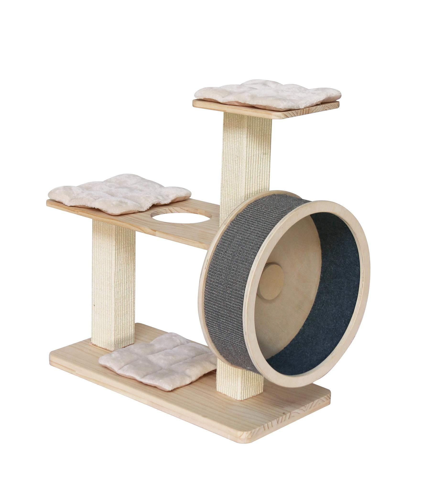 Cat Treadmill Running Wheel Spin Kitty Cat Tree with Built-in Wheel for All Things Running Spinning Scratching