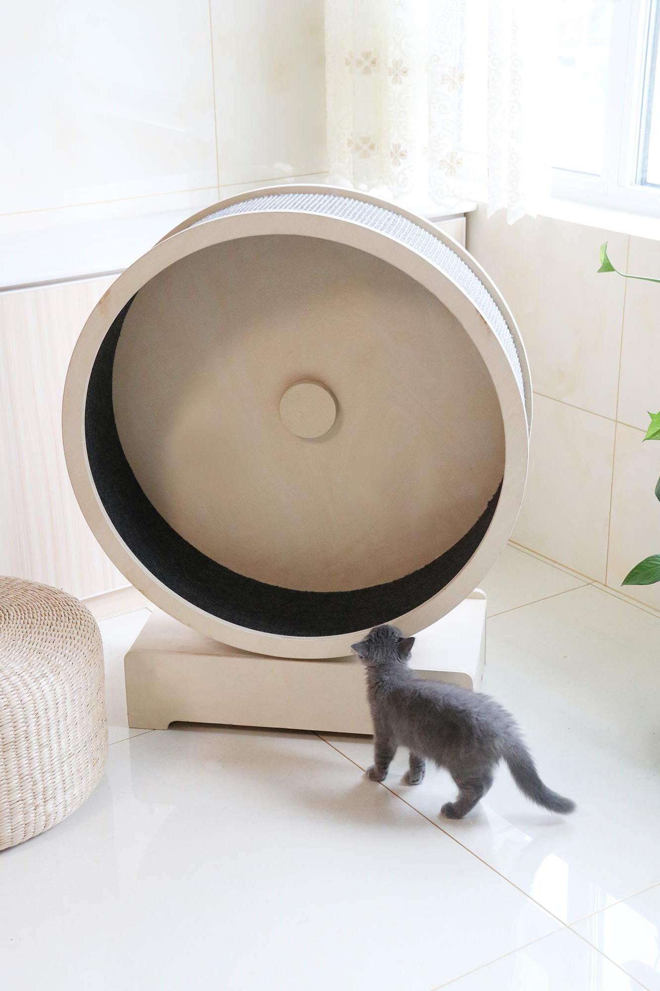 Cat Treadmill Running Wheel Spin Kitty Cat Tree with Built-in Wheel for All Things Running Spinning Scratching