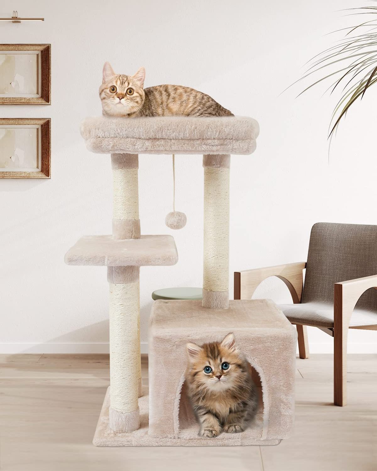 Cat Tree Tower Sisal Scratching Posts Cat Condo Play House Hammock Jump Platform Cat Furniture Activity Center