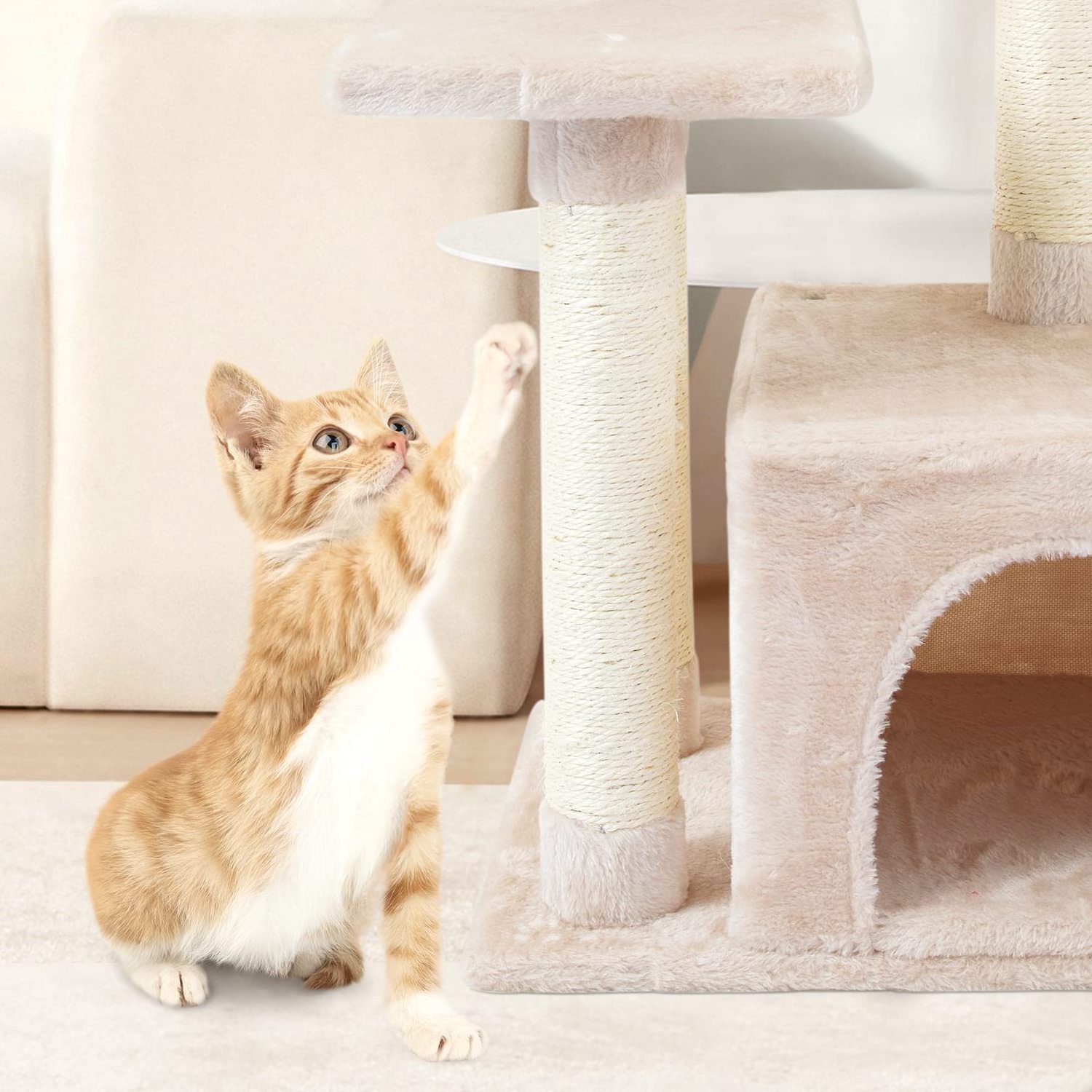 Cat Tree Tower Sisal Scratching Posts Cat Condo Play House Hammock Jump Platform Cat Furniture Activity Center