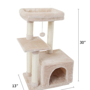 Cat Tree Tower Sisal Scratching Posts Cat Condo Play House Hammock Jump Platform Cat Furniture Activity Center