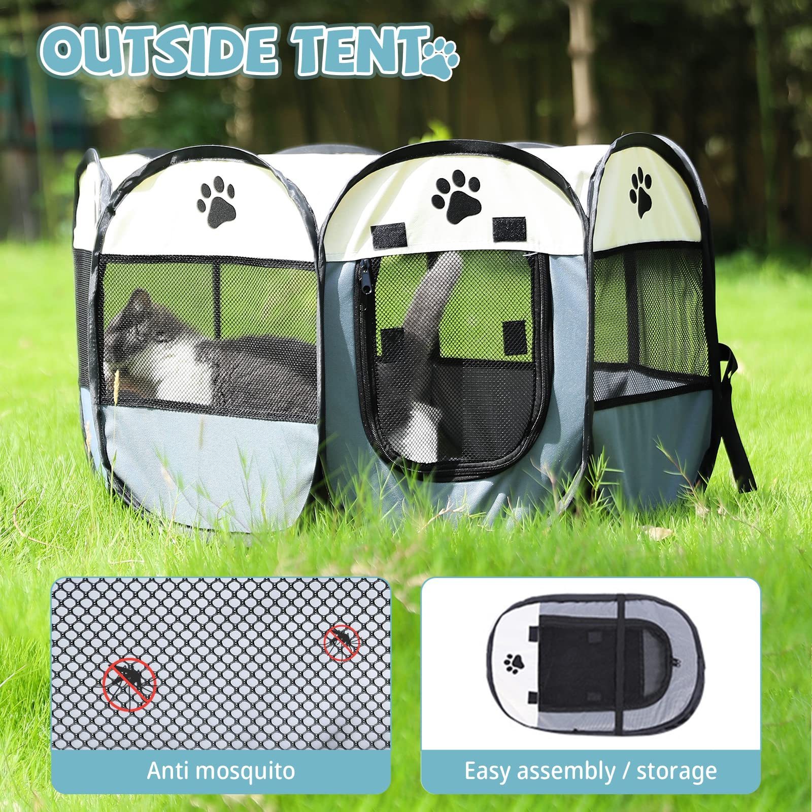 Portable Dog Playpen Foldable Pet Exercise Pen Tents Dog House Playground for Puppy Dog Cat Indoor Outdoor Travel Camping Use