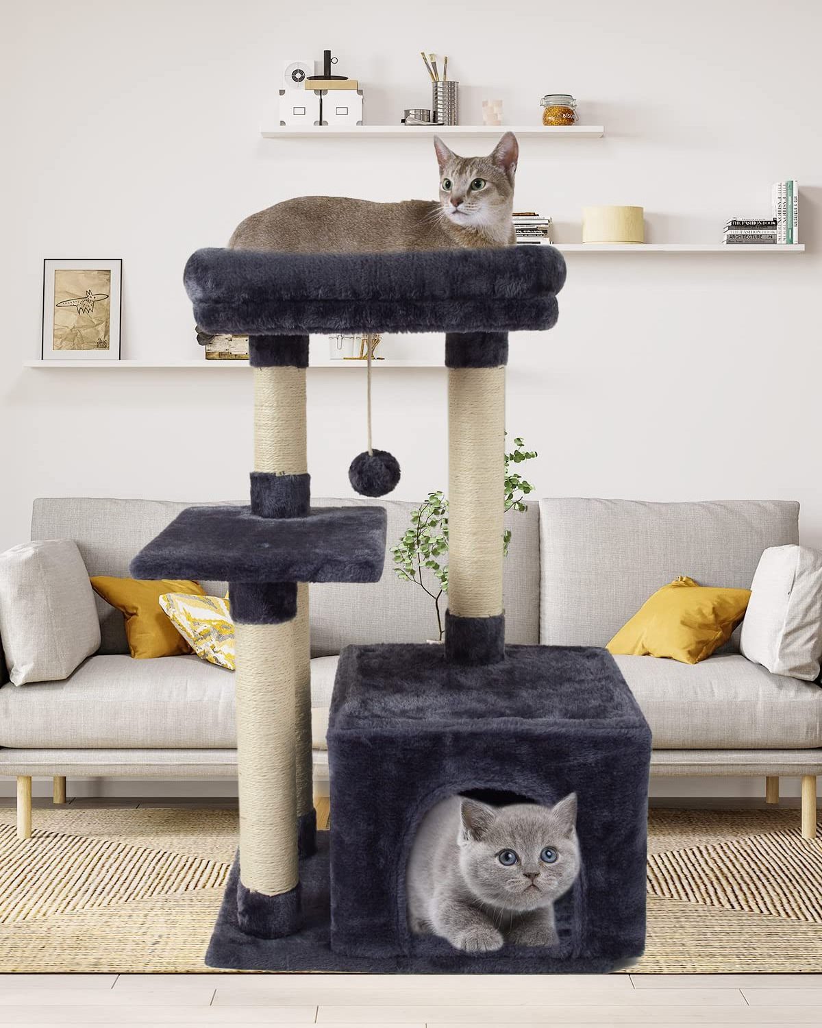 Cute Cat Tree Plush Cat Tower Multilevel  Play House, Spacious Hammock and Large Condos,cat trees & scratcher