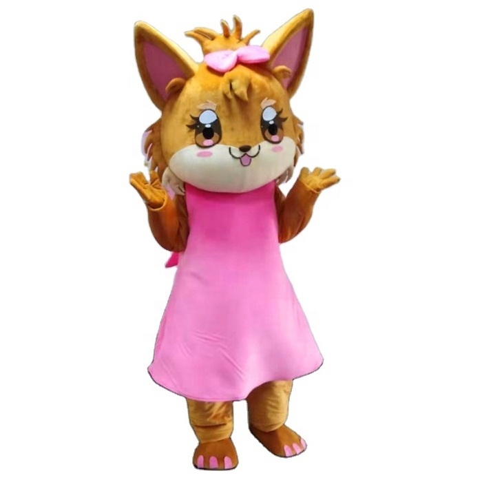 Popular cute cat mascot costume theme park shop customized animal suit with dress soft furry mascot costume